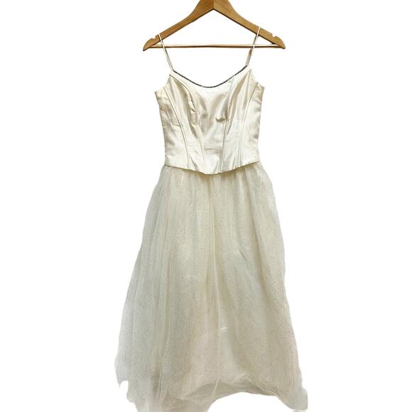 Gunne Sax 2000's Y2K White Satin Corset top Tulle Formal Dress